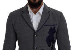 Dolce & Gabbana Grijs Wollen Rozen Slim Fit Jas Blazer