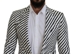 Dolce & Gabbana Wit Zwart Gestreepte Slim Fit Jas Blazer