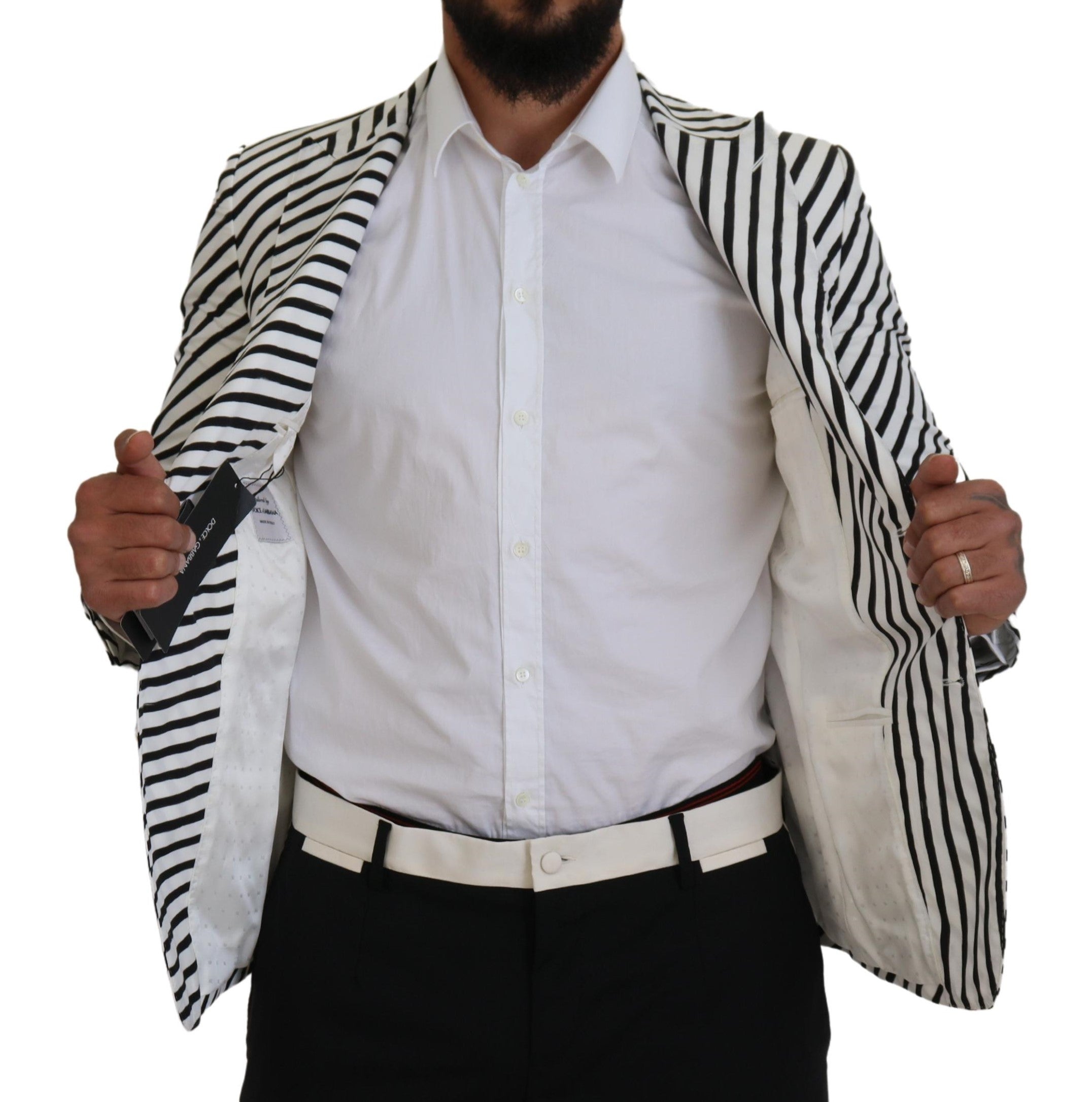 Dolce & Gabbana Wit Zwart Gestreepte Slim Fit Jas Blazer