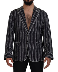 Dolce & Gabbana Blau Gestreifte Seiden-Pyjamahemdjacke