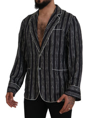 Dolce & Gabbana Blau Gestreifte Seiden-Pyjamahemdjacke