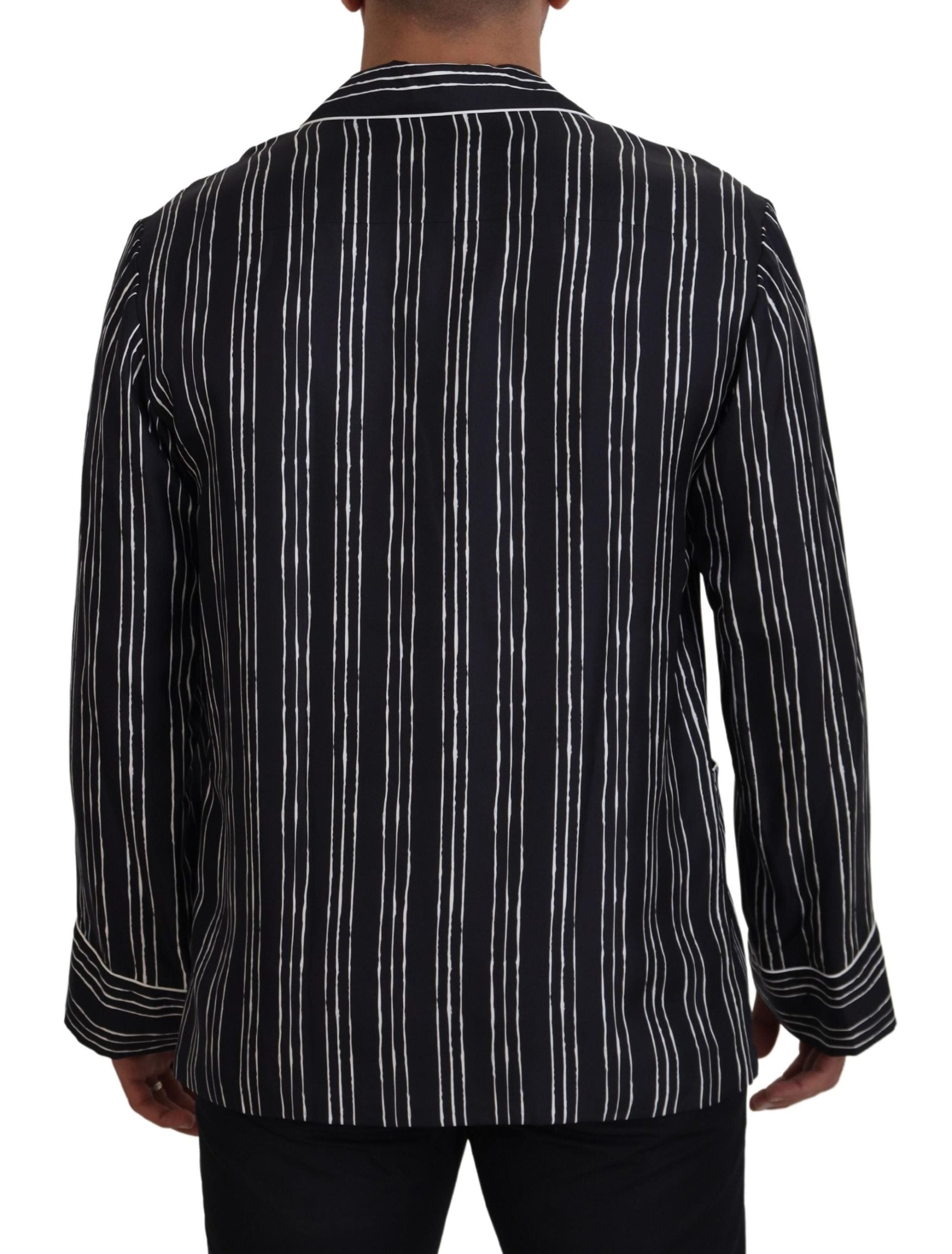 Dolce & Gabbana Blau Gestreifte Seiden-Pyjamahemdjacke