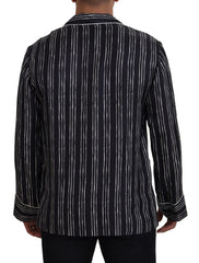 Dolce & Gabbana Blau Gestreifte Seiden-Pyjamahemdjacke