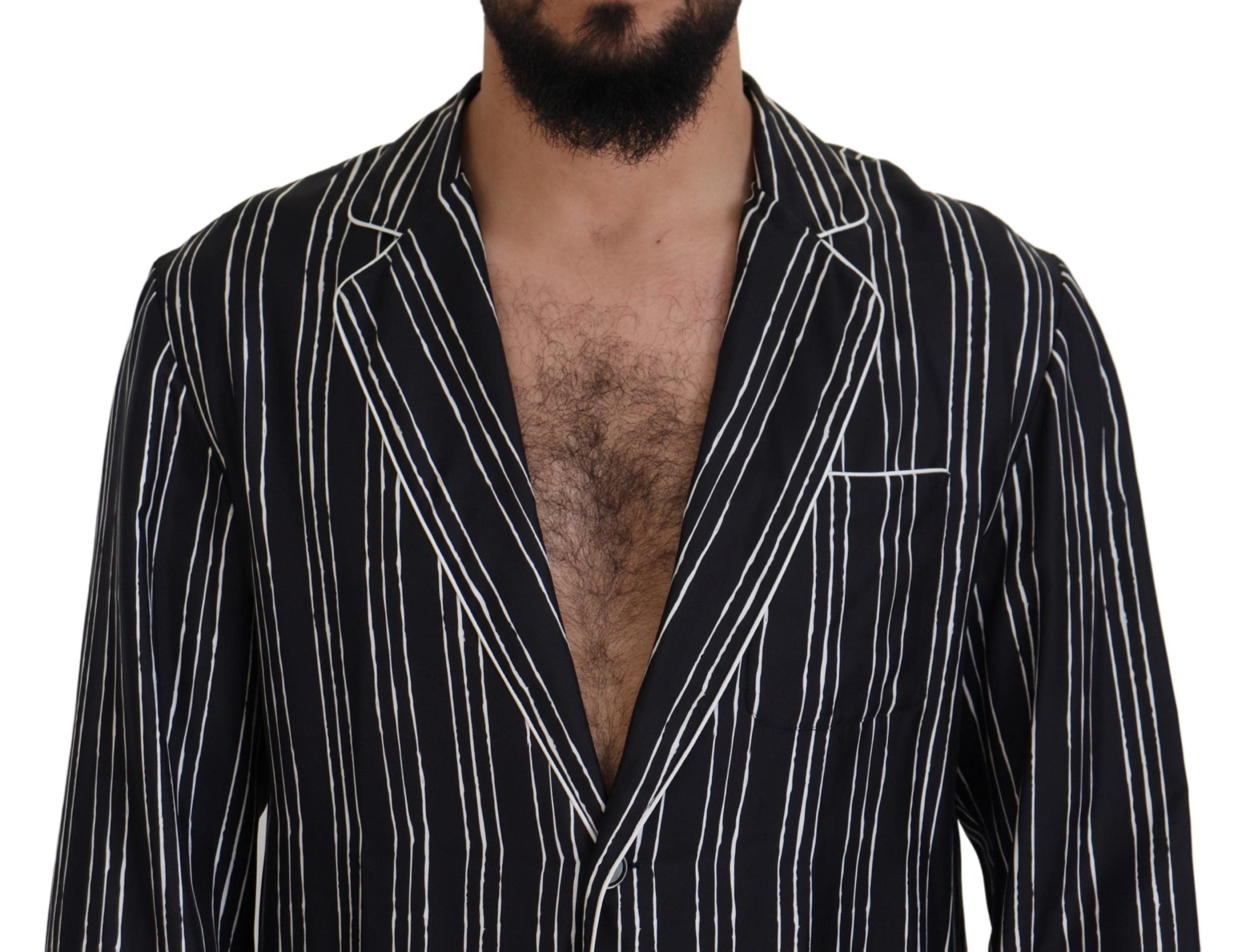 Dolce & Gabbana Blau Gestreifte Seiden-Pyjamahemdjacke