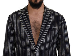 Dolce & Gabbana Blau Gestreifte Seiden-Pyjamahemdjacke