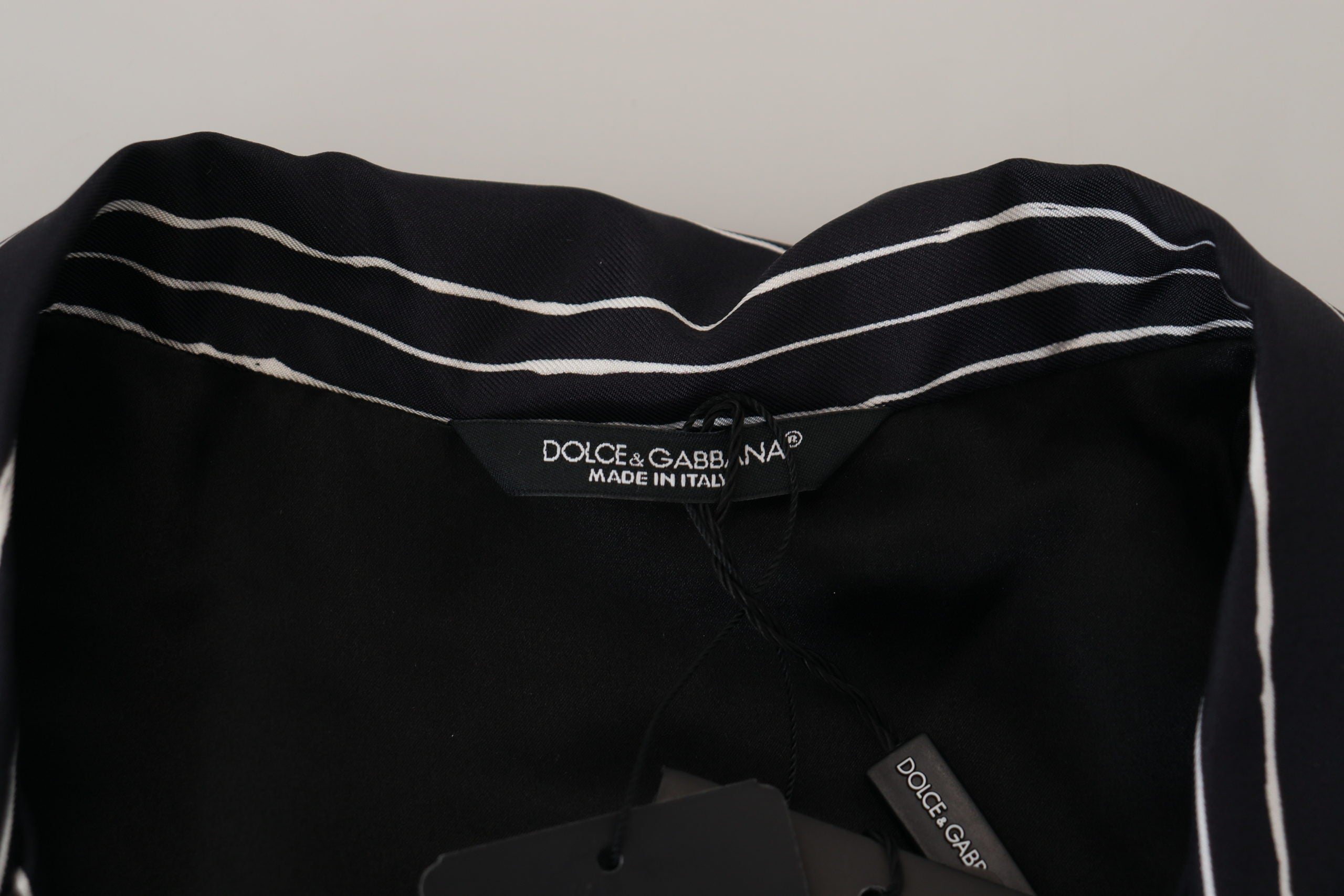 Dolce & Gabbana Blau Gestreifte Seiden-Pyjamahemdjacke