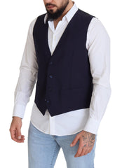 Dolce & Gabbana Donkerblauwe Wol Stretch Gilet Formeel Vest