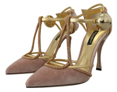 Dolce & Gabbana Pink Crystal T-Spangen Pumps Schuhe