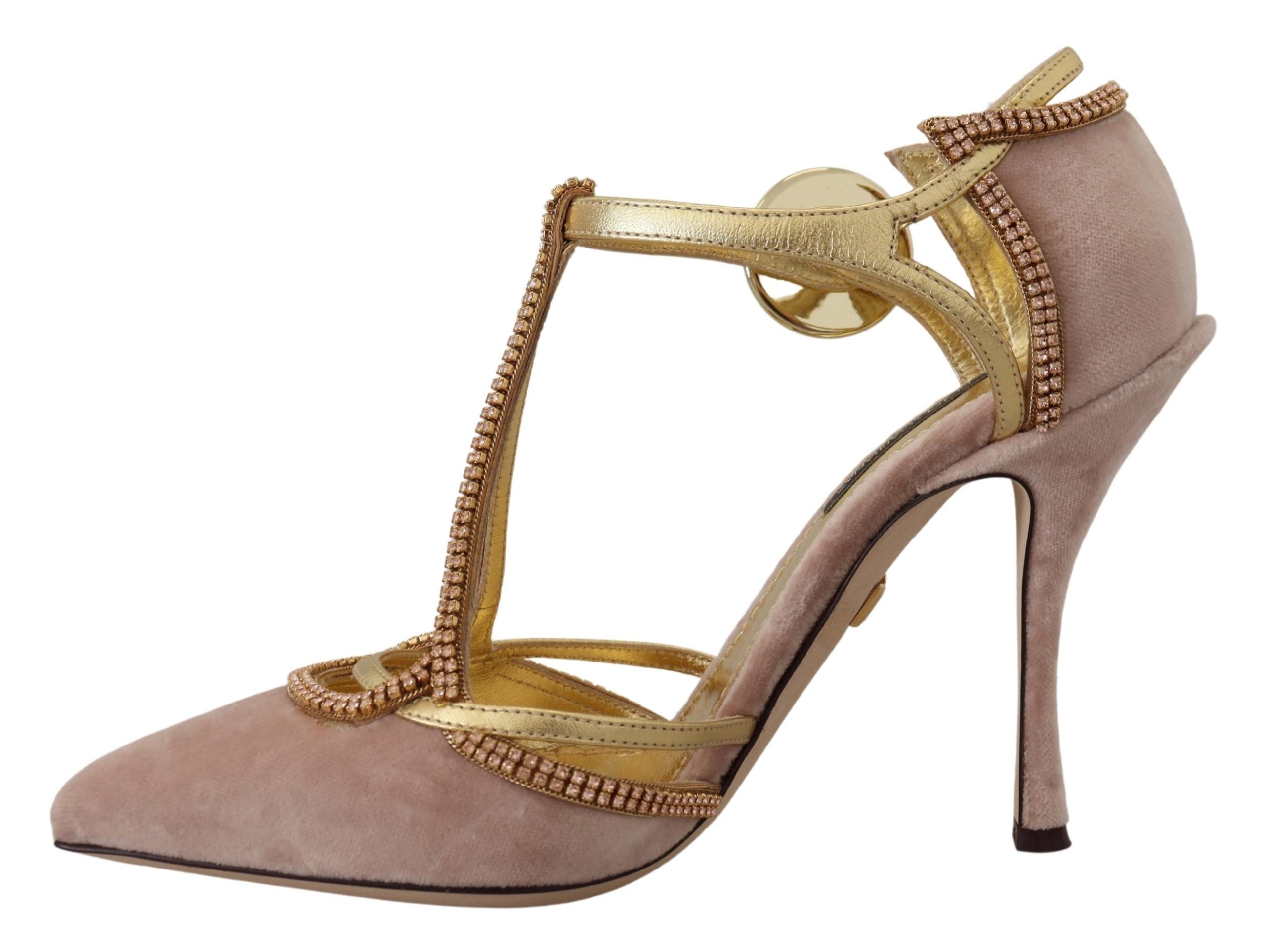 Dolce & Gabbana Pink Crystal T-Spangen Pumps Schuhe