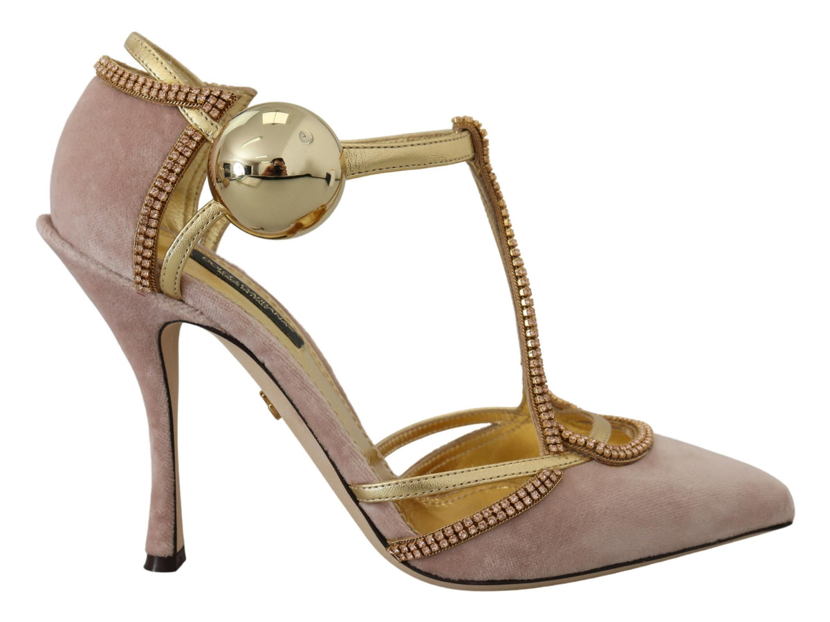 Dolce & Gabbana Pink Crystal T-Spangen Pumps Schuhe