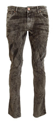Acht Gray Washed Cotton Corduroy Slim Fit Men Jeans