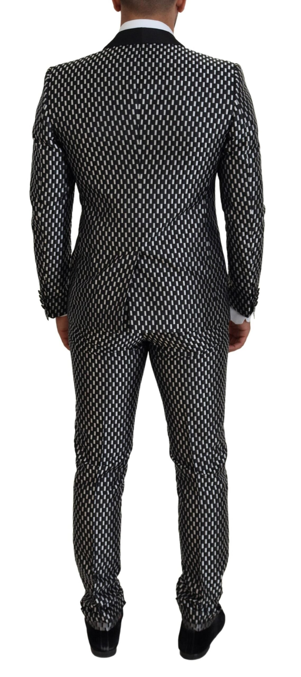 Dolce & Gabbana Zwart Witte Zijde MARTINI Slim Fit Pak
