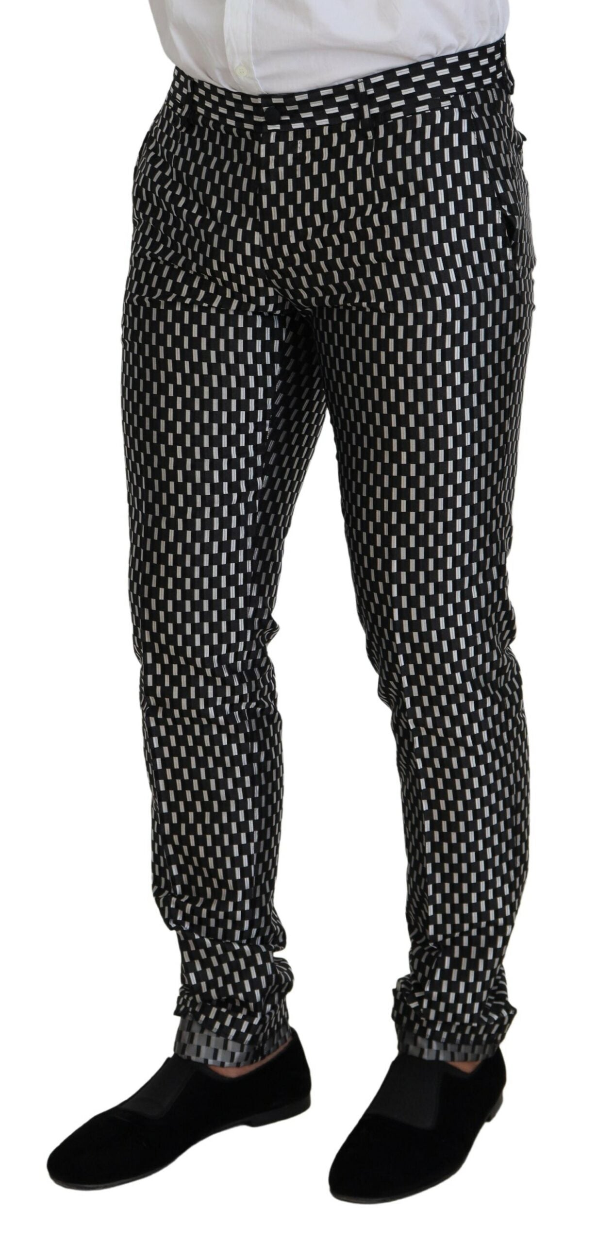 Dolce & Gabbana Zwart Witte Zijde MARTINI Slim Fit Pak