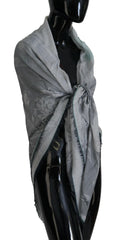 Costume National Schal Foulard Fransen Grau bedruckt