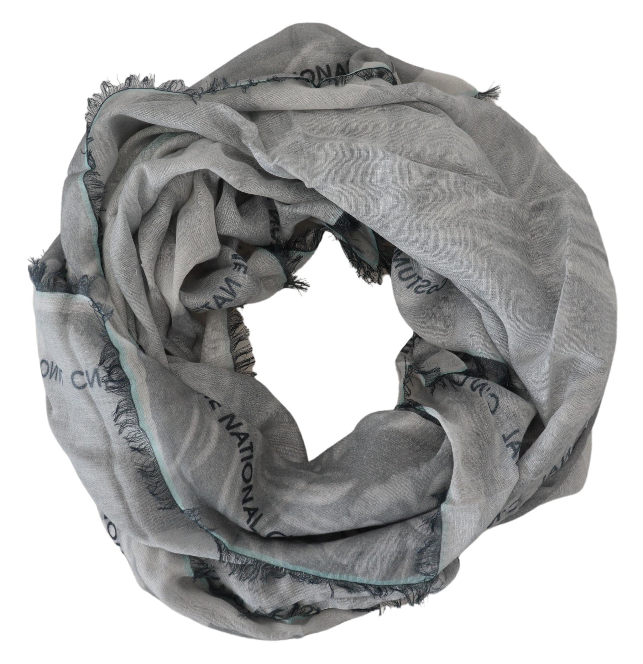 Costume National Schal Foulard Fransen Grau bedruckt