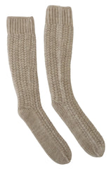 Dolce & Gabbana Beige Damen Socken aus Wollstrick, wadenlang