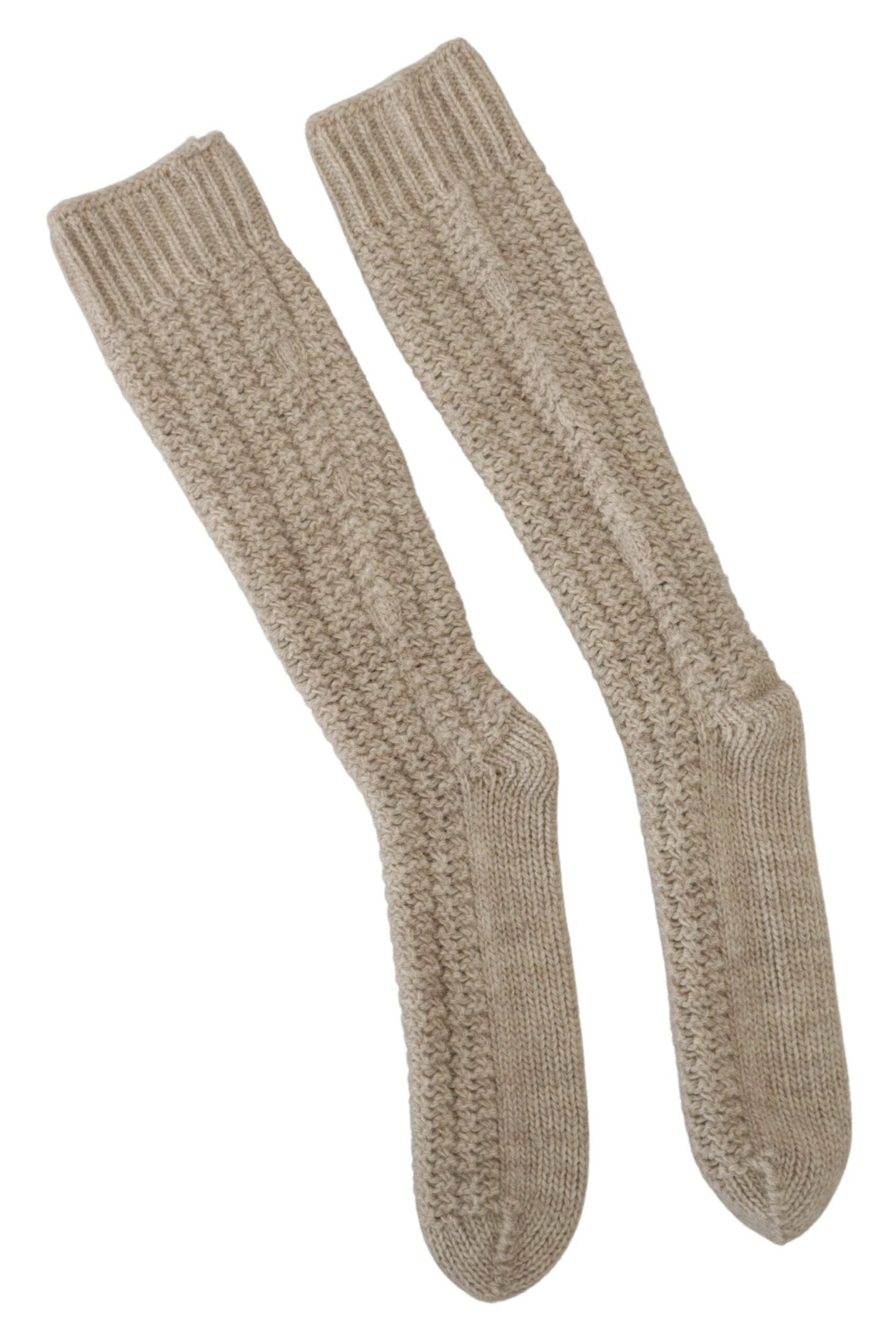 Dolce & Gabbana Beige Damen Socken aus Wollstrick, wadenlang