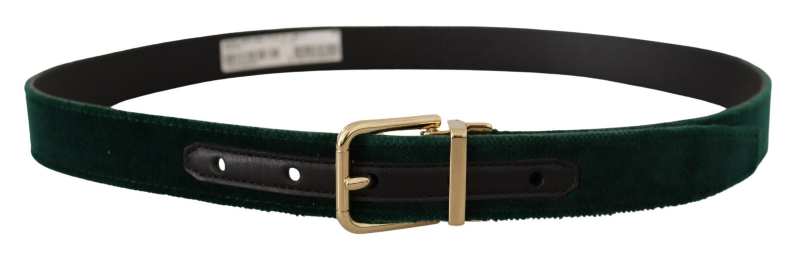 Dolce & Gabbana Gürtel aus grünem Samt und Leder mit goldenem Metall-Logo