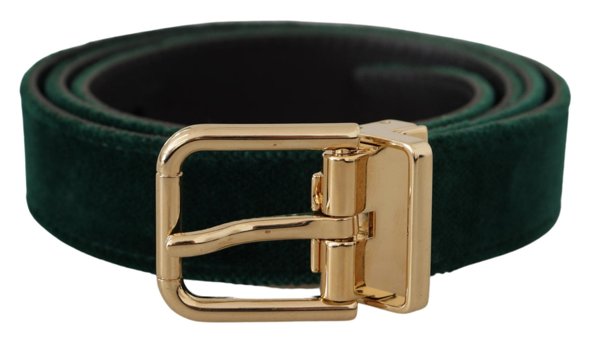 Dolce & Gabbana Gürtel aus grünem Samt und Leder mit goldenem Metall-Logo