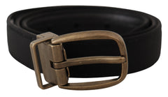 Dolce & Gabbana Zwarte Grosgrain Lederen Bronzen Metalen Riem
