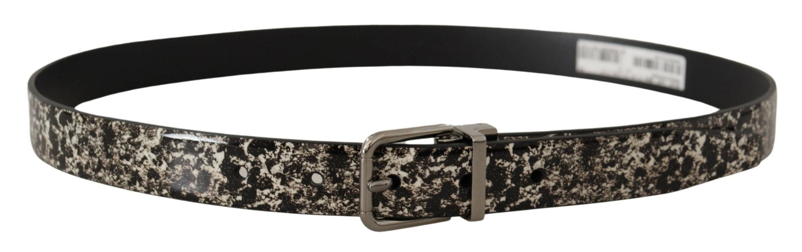 Dolce & Gabbana Gürtel aus schwarzem Leder mit Marmorprint und silberner Logoschnalle