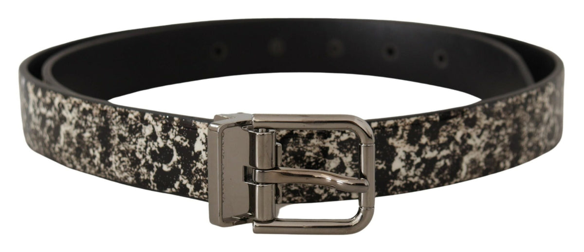 Dolce & Gabbana Gürtel aus schwarzem Leder mit Marmorprint und silberner Logoschnalle