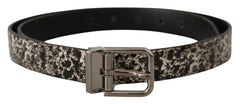 Dolce & Gabbana Gürtel aus schwarzem Leder mit Marmorprint und silberner Logoschnalle
