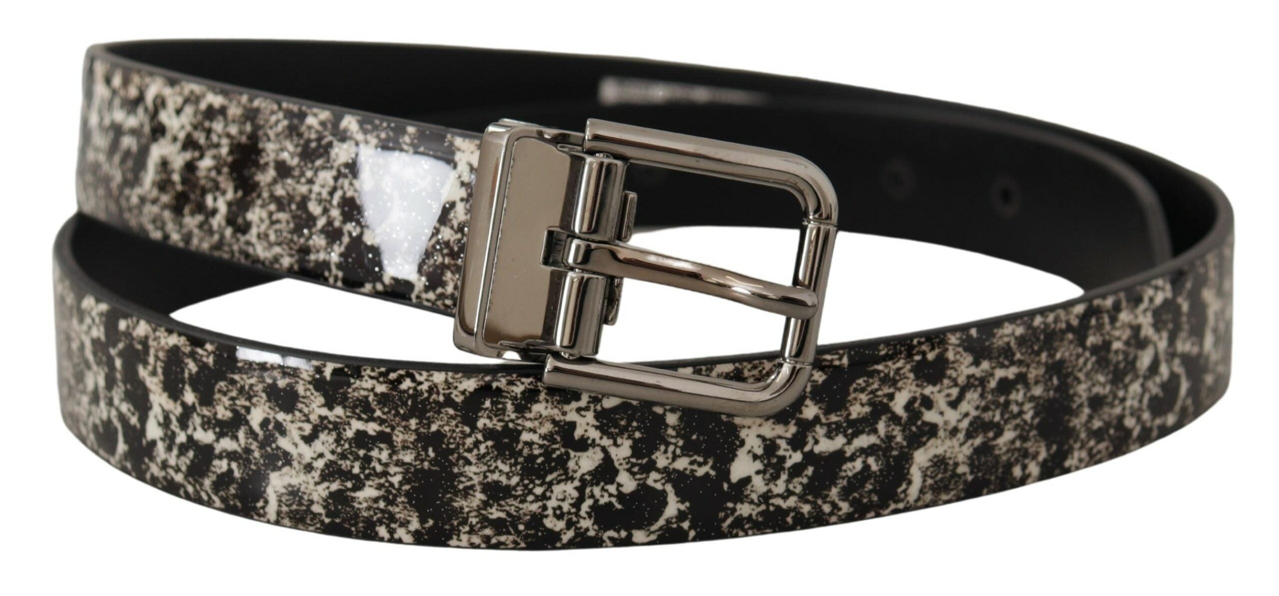 Dolce & Gabbana Gürtel aus schwarzem Leder mit Marmorprint und silberner Logoschnalle