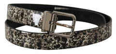 Dolce & Gabbana Gürtel aus schwarzem Leder mit Marmorprint und silberner Logoschnalle