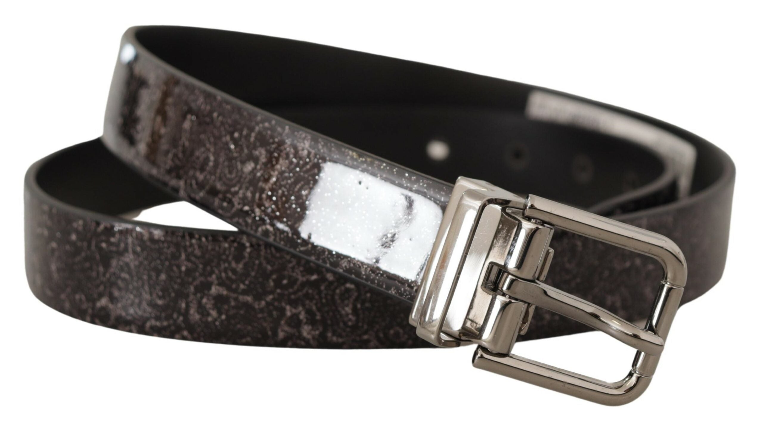 Dolce & Gabbana Schwarzer Goccia-Glitzerlackleder-Gürtel mit Schnalle