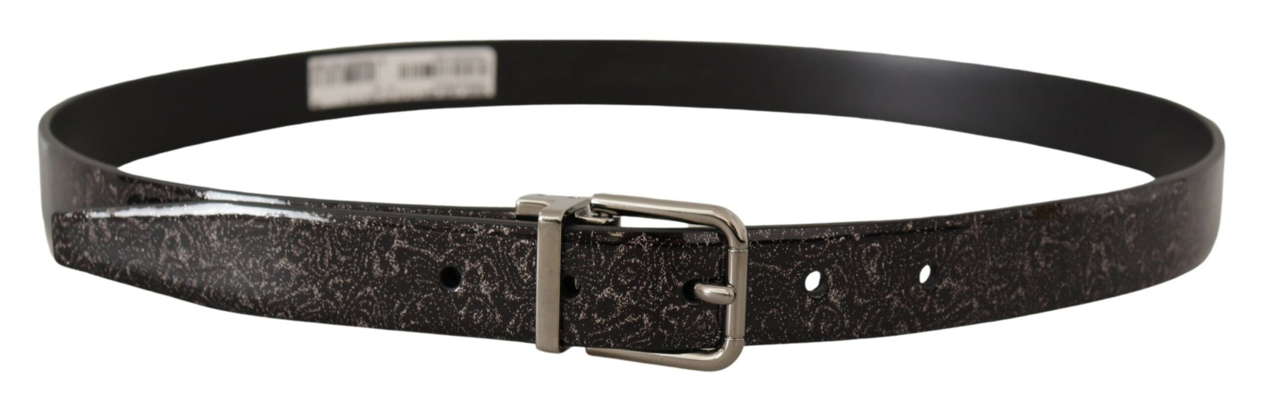 Dolce & Gabbana Schwarzer Goccia-Glitzerlackleder-Gürtel mit Schnalle
