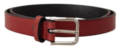 Dolce & Gabbana Maroon Vitello Lederen Zilverkleurige Metalen Riem