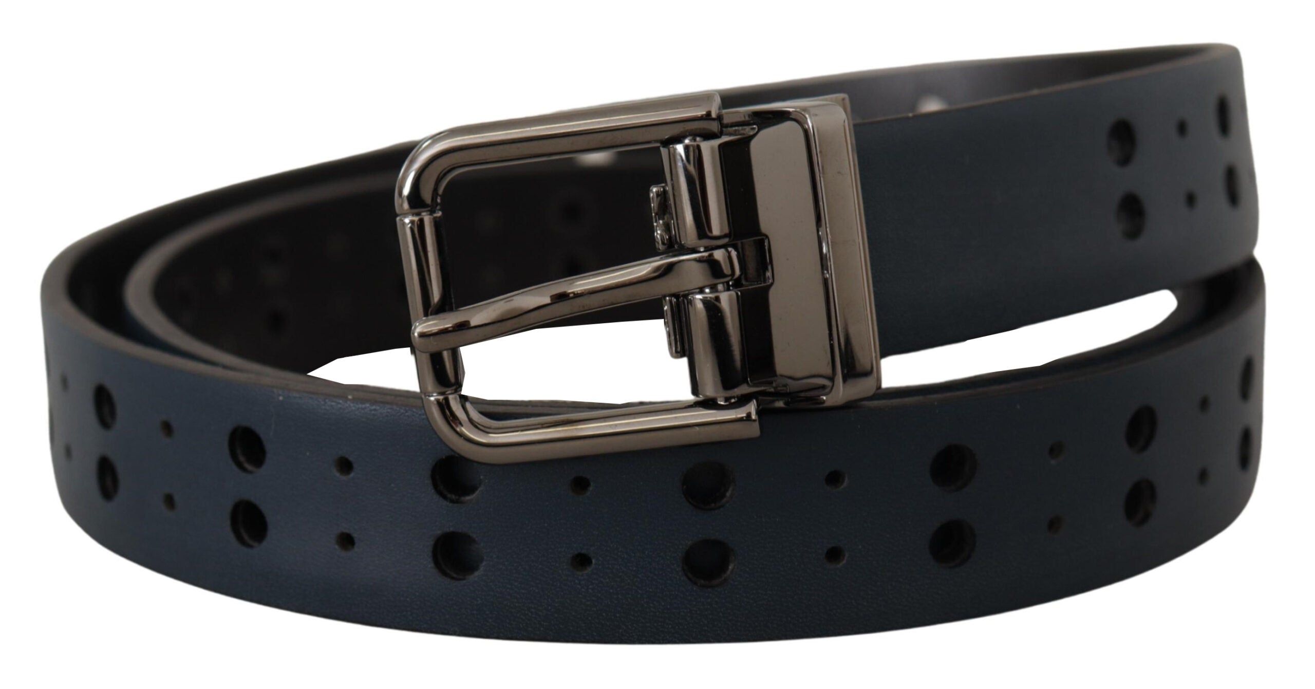 Dolce & Gabbana Blauer perforierter Skinny-Ledergürtel mit Metallschnalle