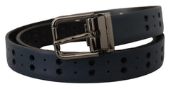 Dolce & Gabbana Blauer perforierter Skinny-Ledergürtel mit Metallschnalle