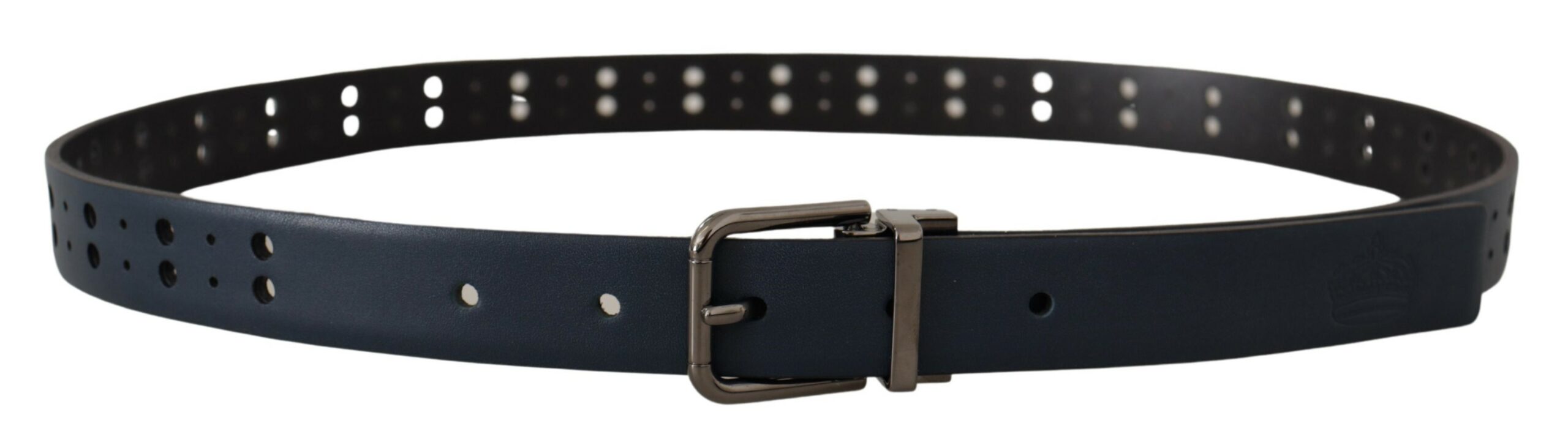 Dolce & Gabbana Blauer perforierter Skinny-Ledergürtel mit Metallschnalle