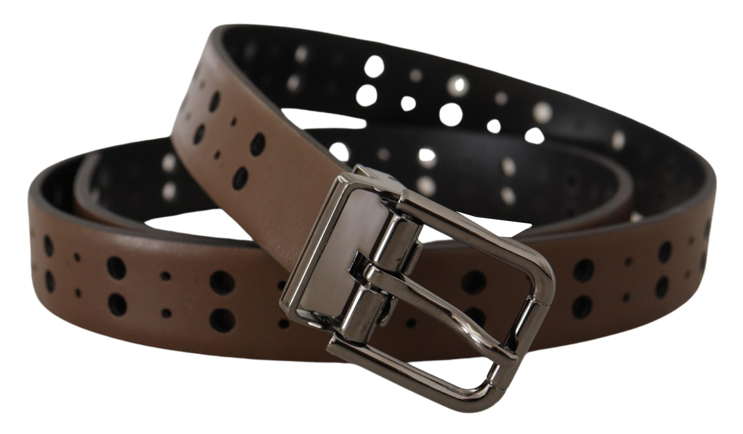 Dolce & Gabbana Donkerbruine Geperforeerde Leren Metalen Riem