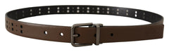 Dolce & Gabbana Donkerbruine Geperforeerde Leren Metalen Riem