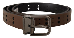Dolce & Gabbana Donkerbruine Geperforeerde Leren Metalen Riem