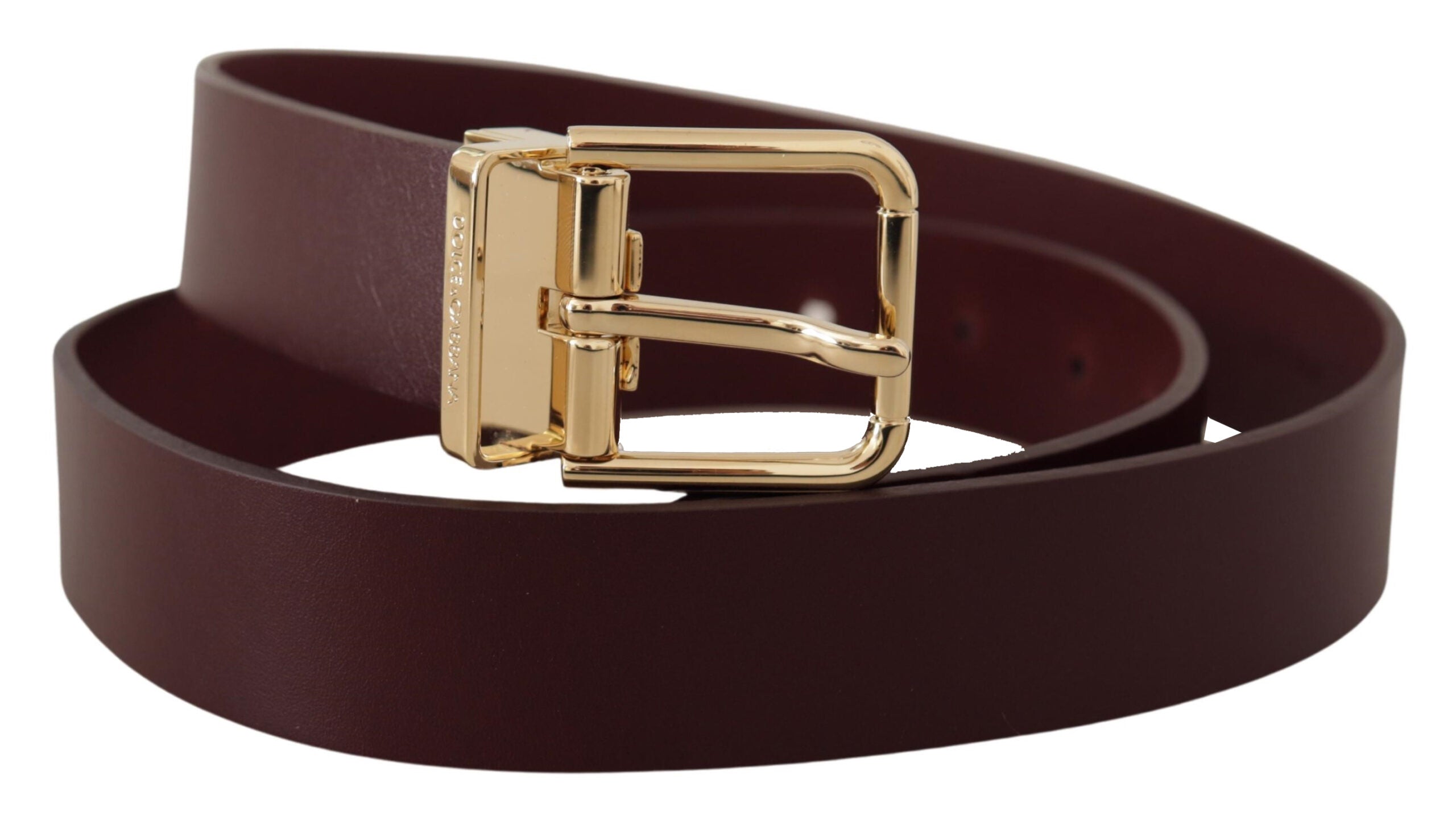Dolce & Gabbana Bordeauxrode Vitello Lederen Riem met Gouden Metalen Gesp