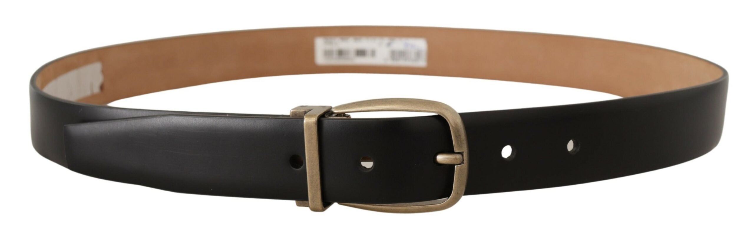 Dolce & Gabbana Schwarzer Brauner Backend Leder Vintage Metallschnalle Gürtel
