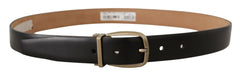 Dolce & Gabbana Schwarzer Brauner Backend Leder Vintage Metallschnalle Gürtel