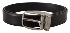 Dolce & Gabbana Zwarte Leren Zilveren Metalen Chromen Logo Gesp Riem