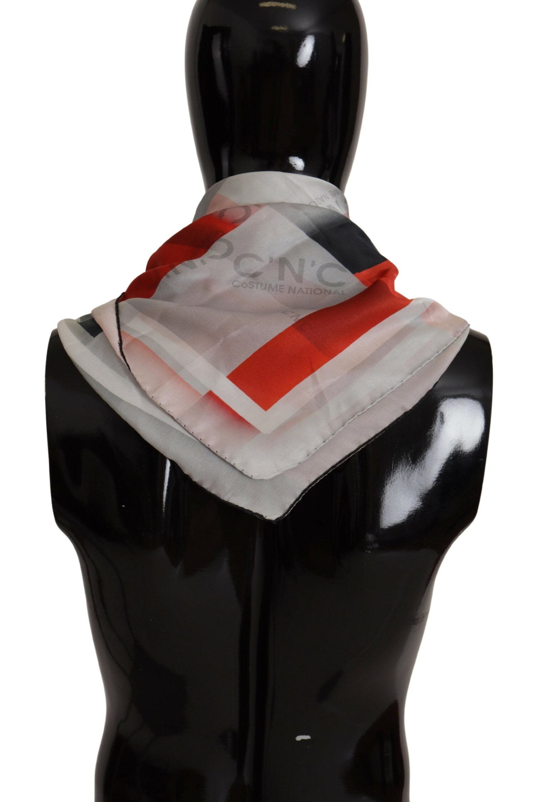 Costume National Grau Rot Seidenschal Foulard Wickelschal