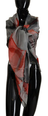 Costume National Grau Rot Schal Foulard Wrap