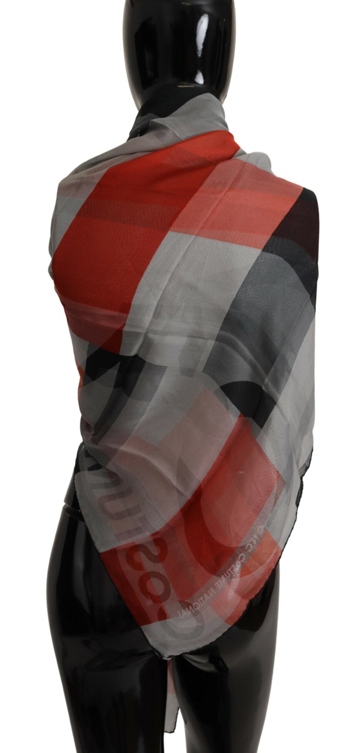 Costume National Grau Rot Schal Foulard Wrap