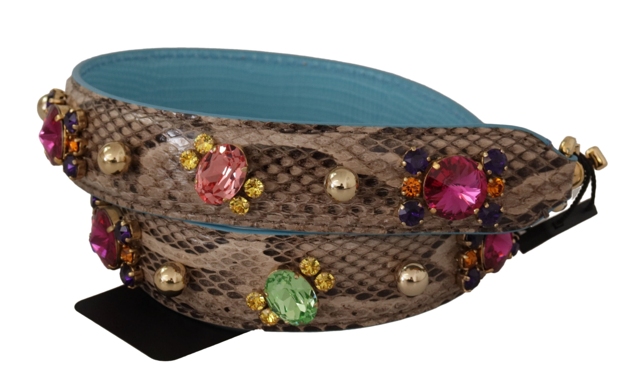 Dolce & Gabbana Bruine Exotische Leren Schouderband met Kristallen