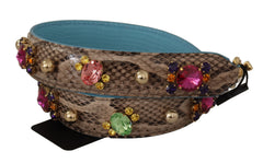 Dolce & Gabbana Bruine Exotische Leren Schouderband met Kristallen