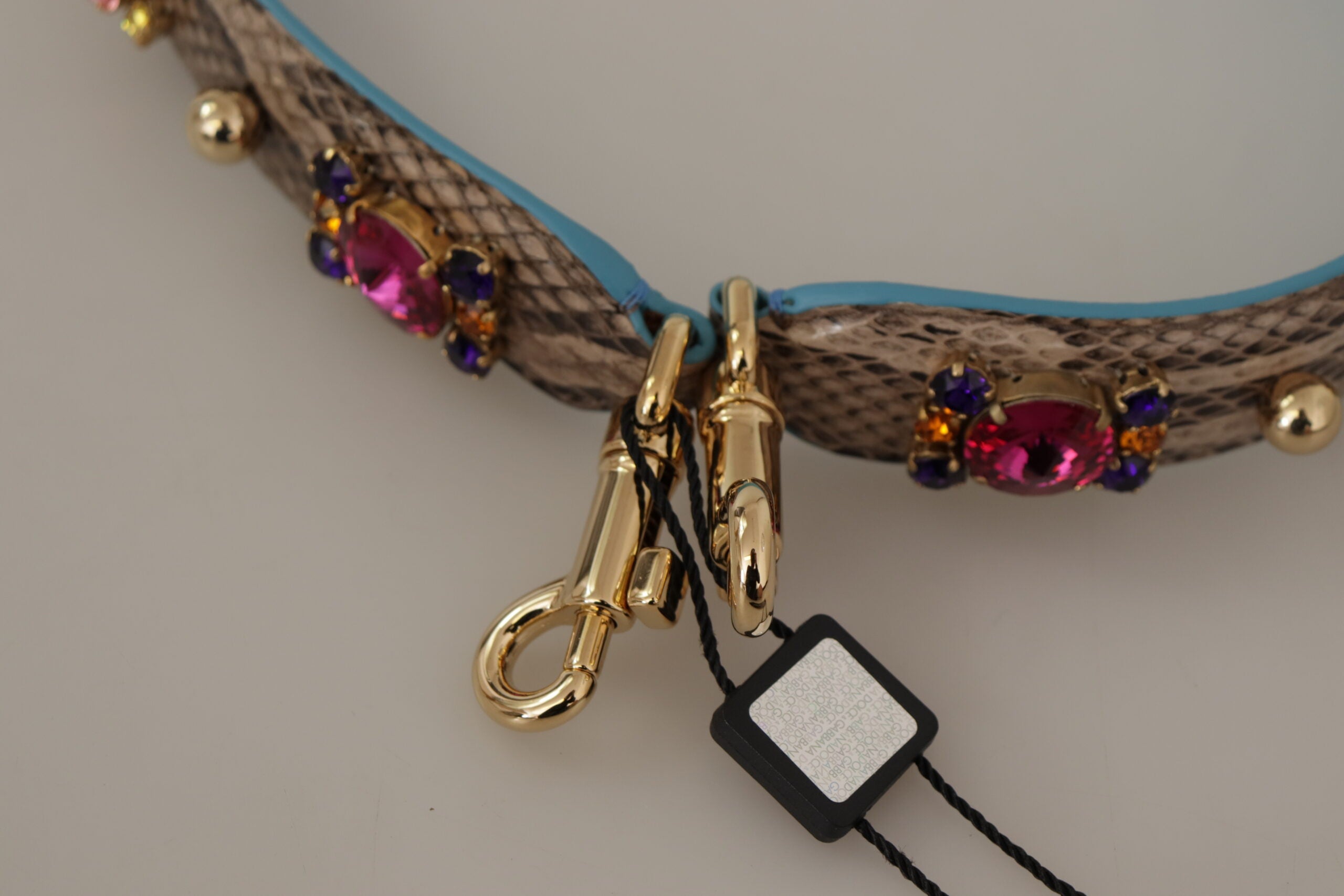 Dolce & Gabbana Bruine Exotische Leren Schouderband met Kristallen