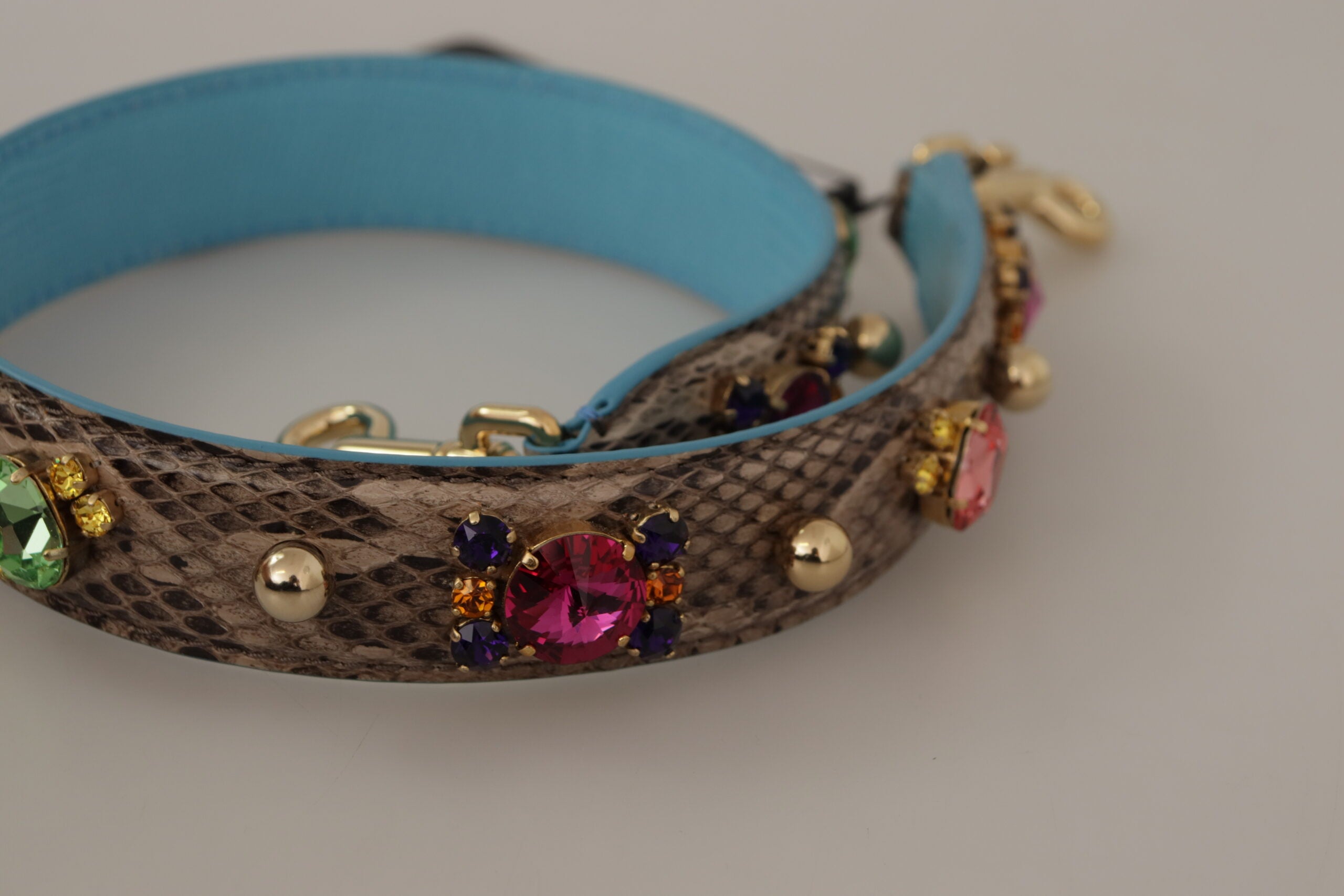 Dolce & Gabbana Bruine Exotische Leren Schouderband met Kristallen