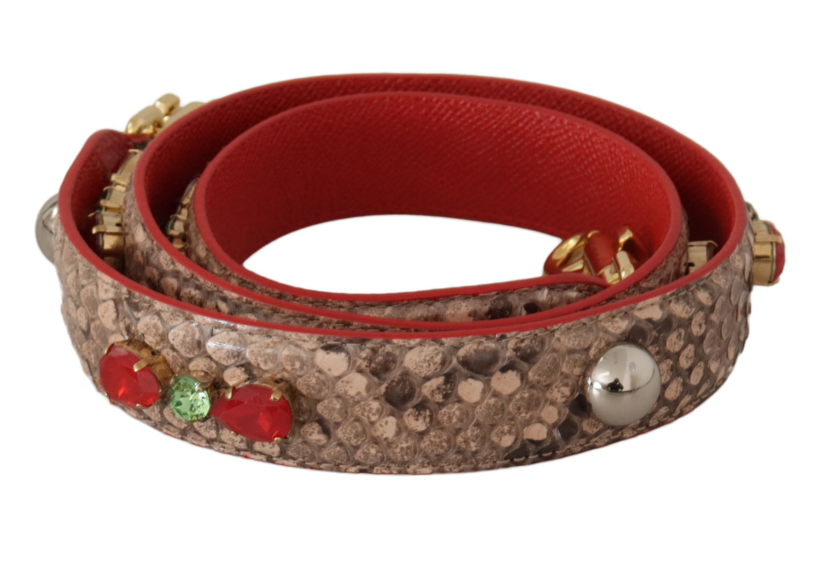 Dolce & Gabbana Bruine Python Leren Kristallen Schouderband